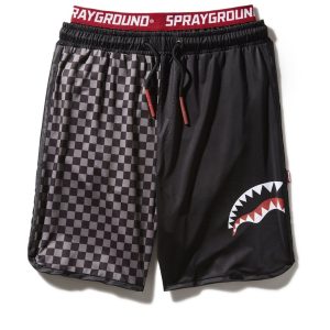 GREY CHECKERED SPLIT CORTO SWIM TRUNKS